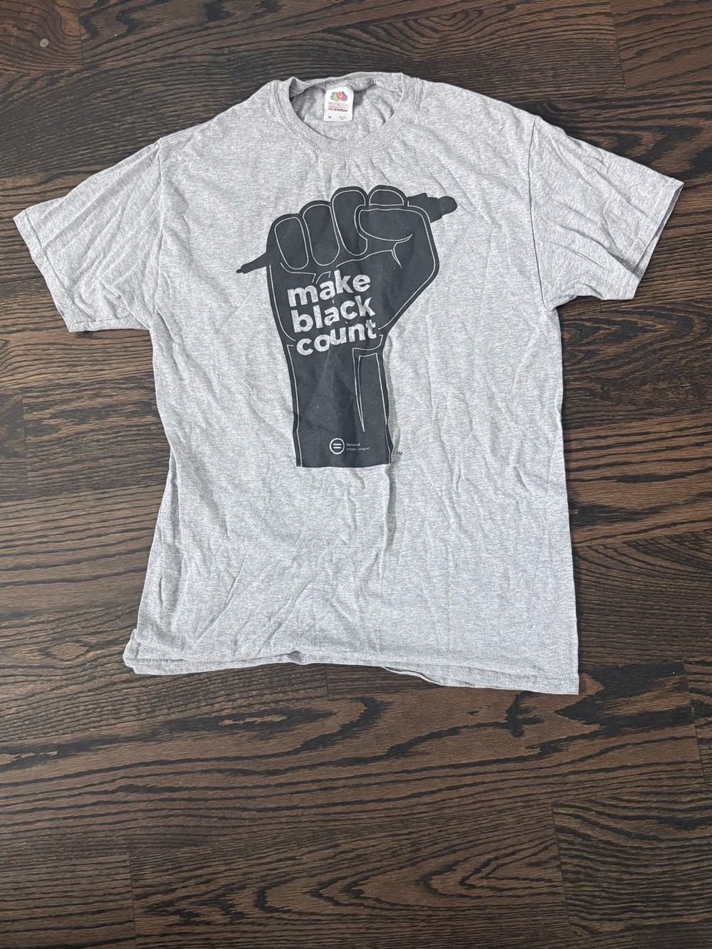 Fruit of the Loom Gray Graphic Tee with Black Fist Print